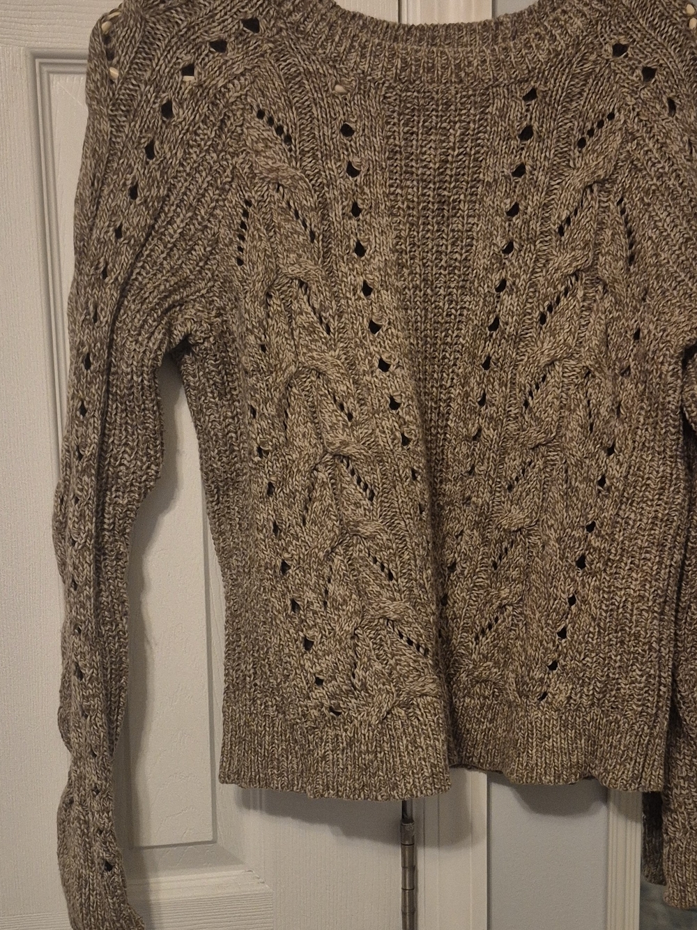 Lucky Brand Taupe Marled Cable Knit Crew Sweater